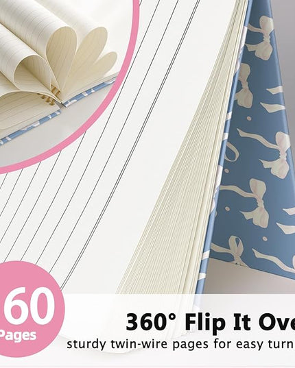 LIANGW Coquette Blue Bow Notebook Journal for Teen Girls & Women, Preppy Cute Journal Gifts for Women, Girly Gifts, Blue Bow Office Supplies, Hardcover Spiral Notebook, 5.5x8.3 Inch