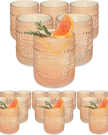 Kate Aspen Rose Gold Cups Pink Hobnail Beaded Drinking Glasses Set of 6-10 oz Vintage Glassware Cocktail Glass Set, Juice Glass, Water Cups, Makes A Great Hostess Gift (Pack of 4)