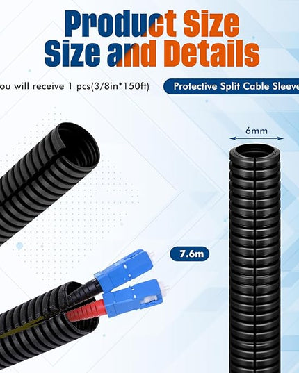 Sasylvia 1/4" x 25 ft Split Wire Loom Tubing Automotive Wire Loom Assortment Split Cable Sleeves Bulk Flexible Electrical Conduit Protective Kit