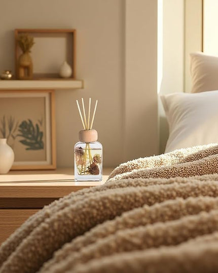 Orelune Reed Diffuser Set, 3.4 fl oz - Elegant Home Fragrance with 5 Sticks - Long-Lasting Scented Oil Diffuser for Bedroom, Bathroom Shelf Decor & Living Room (Peony & Roses)