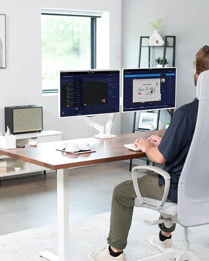 VIVO Dual Monitor up to 32 inches and 19.8 lbs per Screen, Mechanical Arm Desk Mount, Articulating Counterbalance, VESA Stand, Classic, White STAND-V002OW