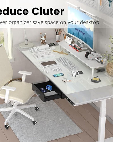 UNITEDPOWER Under Desk Drawer Storage, Pull-Out Office Hidden Counter Drawer, Metal Sliding Organizer Mount Below Table for Standing Electric Adjustable Height Desk, Black