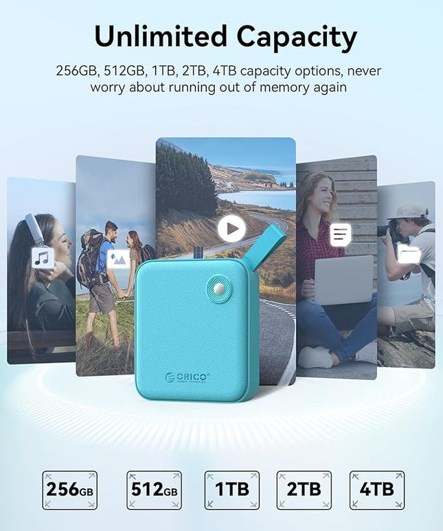ORICO Portable SSD 2 TB with 2 in 1 USB C Cable, External Solid State Drives, Up to 460MB/s, Status Indicator, Reliable Storage for USB-C Smartphone, PC - B5PLUS(Green)