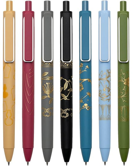 MiSiBao 0.7mm Black Ink Gel Pens Refillable & Retractable Gel Ink Rolling Ball Pens Gilding Process Pattern Smooth Writing Gel Pen (9-pack)