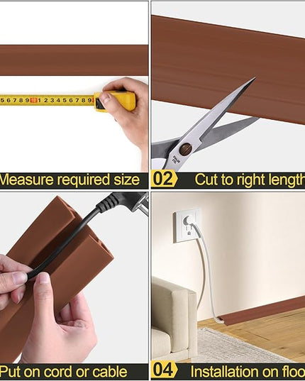 MYFAMIREA 4FT Floor Cord Cover Heavy Duty Cable Cover Protector with 3 Channels Extension PVC Floor Wire Cover Outdoor Cord Hider Management Cord Cover for Wire on Floor for Home Office Outdoor, Brown