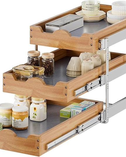 OCG Pull Out Drawer 14" W x 21" D, 3 Tier Pull Out Cabinet Organizer, Heavy-Duty Slide Out Drawer for Cabinets, Base Cabinet Organization for Kitchen, Pantry, Bathroom