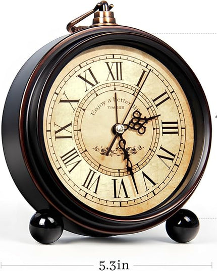 TIMESS Vintage Analog Alarm Clock, 4.3" Silent Non-Ticking Quartz Desk Clock with Roman Numerals, Battery Operated Table Clock for Bedroom, Living Room, Office, or Gift (White)
