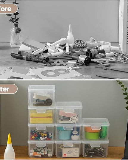 10-Pack Small Plastic Containers with Lids, Clear Stackable Storage Boxes & Bins Organizer for Bead Organizer, Craft Storage, Stickers, Jewelry & Small Items – Square Small
