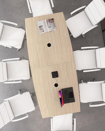 Bush Business Furniture 96-inch Office Conference Table with Wood Base, Boardroom Meeting Space for 8 Users, Natural Elm