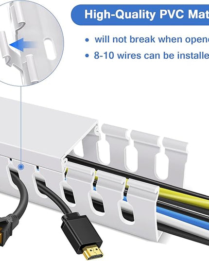 Cable Duct Management Raceway Kit, 62.8" (4 x 15.7) Server Rack Cable Management, Cable Management for Hide Network HDMI VGA Cable, Open Slot Cable Track Desk Wire Channel, Cable Raceway White 4 Pack