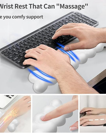 Wrist Rest for Keyboard and Mouse, Upgrade Enlarge Mouse Pad Wrist Rest, Ergonomic Memory Foam, Non-Slip Base for Computer Gaming & Office Work, 2 Piece Set, Clouds White (17.71x3.15+6.29x3.15 inch)
