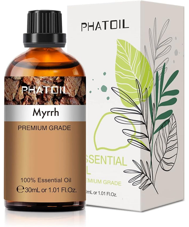 Myrrh Essential Oil, 1.01Fl.Oz (30ML) PHATOIL Pure Essential Oil Singles for Aromatherapy Diffusers, Humidifiers, Great for DIY Candle and Soap Making, Gift for Friend