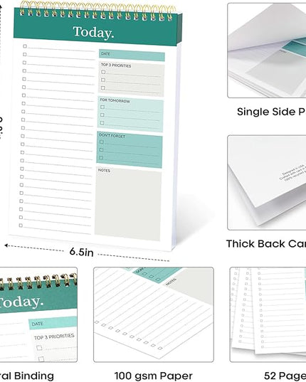 Taja To Do List Notepad - To Do List Notebook for Work with 52 Sheets, 9.8" x 6.5", Undated Daily Planner Perfect for Daily Tasks and Goal Setting, Notepad Suitable for Office, Home & School - Greenery Sway