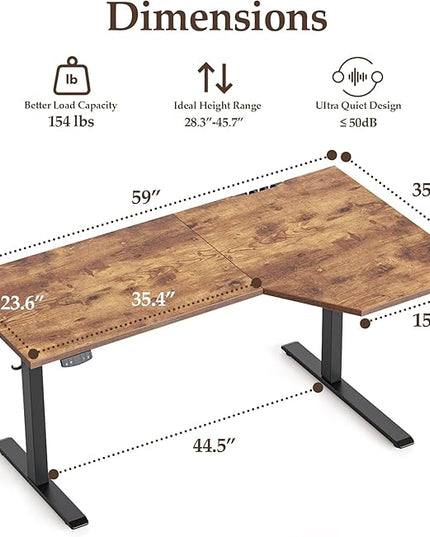 Klicelor 59 Inch L Shaped Standing Desk, Adjustable Height Corner Desk for Home Office Workstation, Sit Stand Desk with Two-Piece Desktop, Rustic Brown