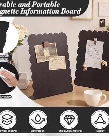 LEIFIDE 2 Pcs Black Magnetic Bulletin Board Announcement Wave-Shaped, 12.6 * 11 Magnetic Display Board Stand Metal Desktop Memo, Suitable for Menus, Dining Tables, Homes, Schools, Kitchens, Offices