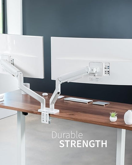 VIVO Heavy Duty Dual Ultra-Wide Monitor Tension Arm for up to 45 inch Screens, Holds 44 lbs per Arm, Premium Desk Mount Monitor Stand for 2 Ultrawides, White, STAND-V200DW