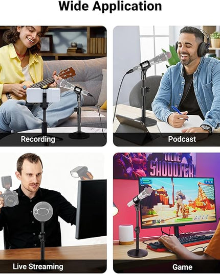 NEEWER Desk Microphone Stand, Adjustable Table Top Mic Holder Mount with Clip and 3/8" to 5/8" Adapter Compatible with Blue Yeti Snowball HyperX QuadCast SoloCast Shure, Max Load 3.3 lbs, MS015