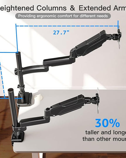 Long Arm Monitor Mount, 13 to 32 inch Computer Desk Mount, Extra Long Adjustable Stand, Hold up to 19.8lbs, Tall Arm with Tilt, Swivel, Rotation, VESA 75/100mm