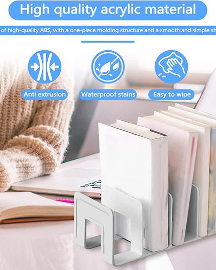 Huakaile 2 Pieces Cream-colored File Organizer for Desk with 4 Compartments, Purse Organizer for Closet Vertical Paper Notebook Magazines Storage, Shelf Dividers Holder in Home and Office