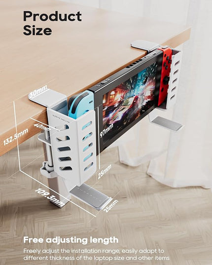 Desk Side Laptop Holder, Desk Side Storage, No Drill Side Desk Organizer, Side Desk Laptop Mount, Tablets Hanging Holder, Clamp on Desk Organizer for Laptops/Tablets/Keyboards/Headphone, White