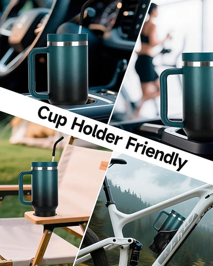40oz Tumbler with Handle and Straw Spout 2-in-1 Lid, Spill Leak Proof Insulated Travel Cup Traveler Water Mug Keep Cold Hot, Dishwasher Safe Stainless Steel Bottle Gifts for Women Men, Indigo Black