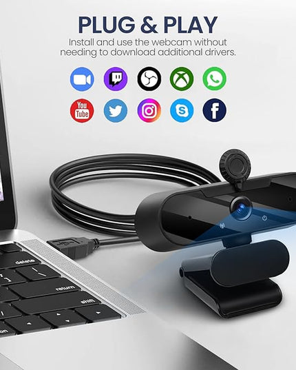 USB HD 1080P Video Webcam and Wide Angle Camera with Built-in Microphone and Rotatable Tripod,for Laptop Computer or Desktop PC,Great for Live Streaming.Calls.Video Conferencing(Black)