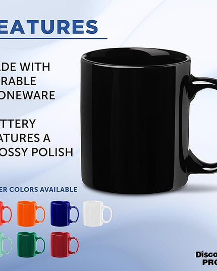 DISCOUNT PROMOS Ceramic Mugs – 11 oz. Set of 10, Personalized Bulk Pack, Perfect for Hot or Iced Drinks, Gaming – Black