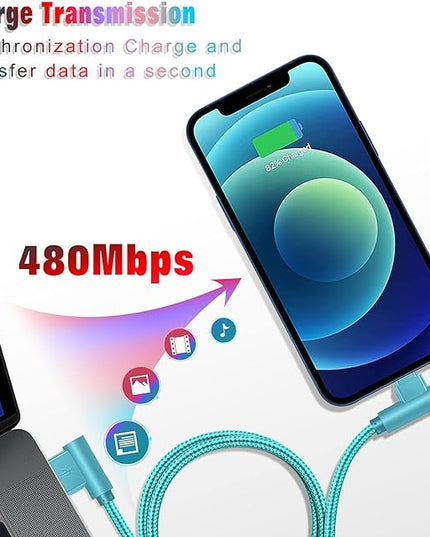 for iPhone Charger Cable Right Angle Lightning Cable 5Pack 90 Degree 6FT Nylon Braid Charging Cord Fast Charging Compatible for iPhone 14/13/12/12pro/11/11pro/XS/MAX/XR/X/8P/8/7P/7/6
