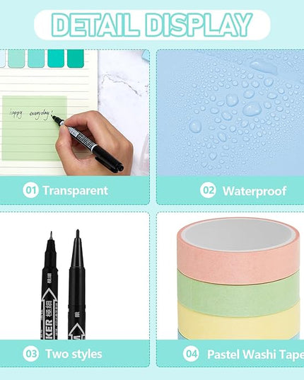 Sinload 60 Pcs Aesthetic Book Annotation Kit School Supplies Cute Pencil Case 12 Highlighter 5 Gel Pen 6 Mechanical Pencil 5 Magnetic Bookmark 1220 Pcs Sticky Note Tab Student Stationary(Mint Green)