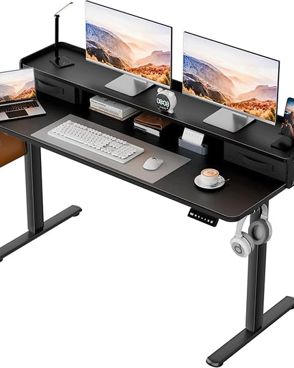 Homall Electric Standing Desk with 2 Drawers, Adjustable Height Computer Desk with Monitor Shelf Sit Stand Table with Splice Board Quick Install for Home Office (Black, 48 Inch)