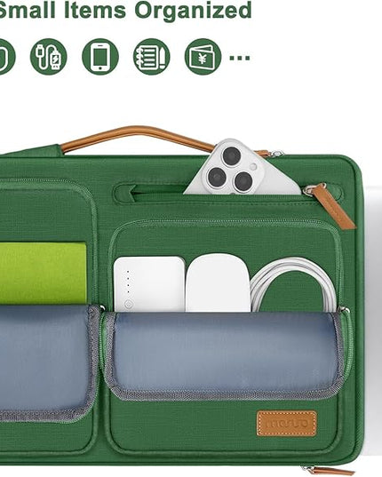 MOSISO 360 Protective Laptop Case 13.3 inch, 13-13.3 inch Laptop Sleeve Compatible with MacBook Air/Pro 13 / Pro 14,HP Dell Acer ASUS,Side Open Carrying Case with 4 Zipper Pockets&Handle,Jungle Green