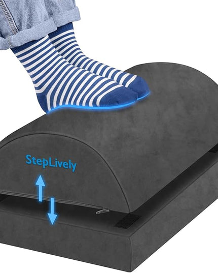 StepLively Foot Rest for Under Desk at Work, Comfortable Foot Stool with 2 Adjustable Heights, Footrest with Washable Cover, for Back & Hip Pain Relief, Suitable for Office, Home and Car (Grey)