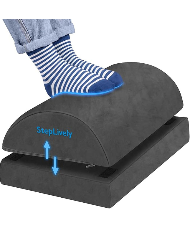 StepLively Foot Rest for Under Desk at Work, Comfortable Foot Stool with 2 Adjustable Heights, Footrest with Washable Cover, for Back & Hip Pain Relief, Suitable for Office, Home and Car (Grey)