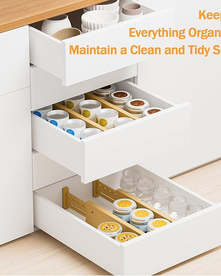 Bamboo Drawer Dividers 4" High, 16.5-22" Adjustable Drawer Organizers for Clothes,Expandable Dresser Separators in Bedroom/Kitchen/Bathroom/Office Organization and Storage,4 Pack