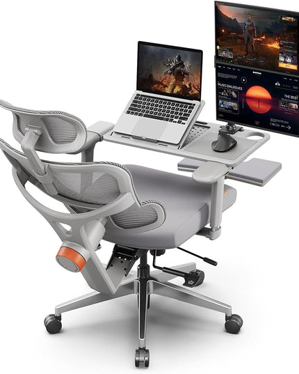 Newtral Office Chair Ergonomic - Home Office Desk Chair, Big and Tall Office Chair, Auto-Following Lumbar Support for Back Pain, Adjustable Seat Depth and Height (with Footrest + Laptop Tray, Gray)