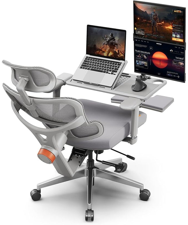 Newtral Office Chair Ergonomic - Home Office Desk Chair, Big and Tall Office Chair, Auto-Following Lumbar Support for Back Pain, Adjustable Seat Depth and Height (with Footrest + Laptop Tray, Gray)