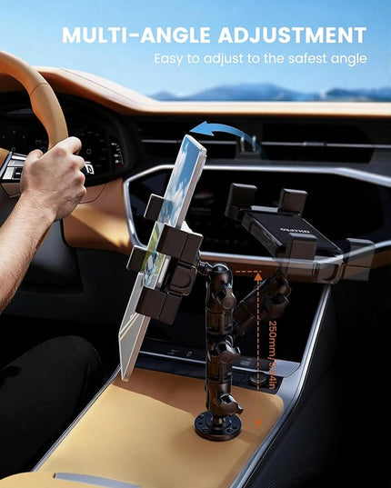 OHLPRO Heavy Duty Drill Base Tablet Holder for Car Dashboard, 360° Rotating Adjustable Arm, iPad Mount for Truck Fits 5–17 Inch Tablets, Secure Rubber-Padded Clamp for Commercial Vehicles & Wall
