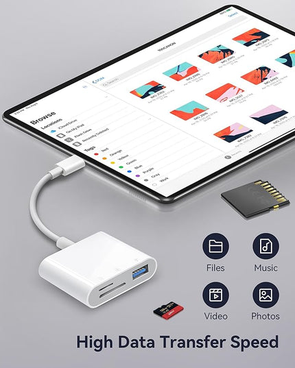 USB-C SD Card Reader, Memory Card Reader for Micro SD/SD Cards, Type C SD Adapter Compatible with iPhone 15 16, Samsung Galaxy, MacBook, iPad and More USB C Devices - 3 Slots