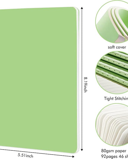 16 Pack Soft Cover Journal Bulk, Feela Lined Notebooks College Ruled for Work for Women Girl Writing, Blank Travel Journal Note Taking Notebook School Business Supplies, 8.2” x 5.5”, A5, Light Green