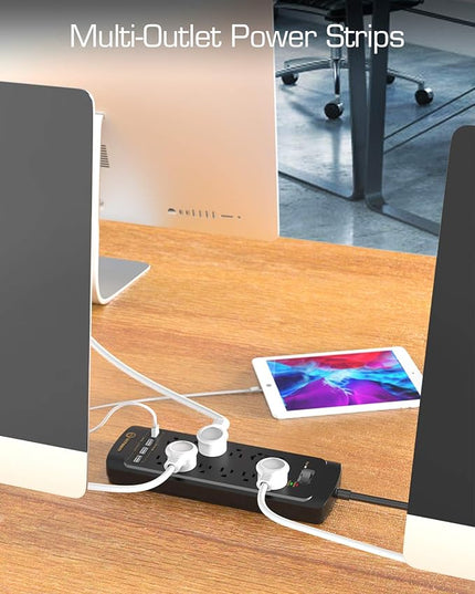 Surge Protector Power Strip - 12 Outlets, 4 USB 3.4A Ports, 6Ft Extension Cord, 1875W/15A, 4360Joules, Wall Mountable, Overload Protection - Ideal for Home & Office Use (Black-3.4A)