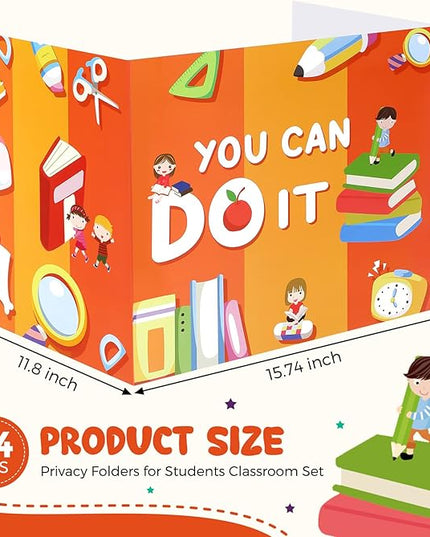 24 Pcs Privacy Boards for Student Desks Bright Colored Classroom Desk Divider Trifold Table Desk Privacy Panel Folders Screen Partition for School Teacher Student Study Test Home(Pen)