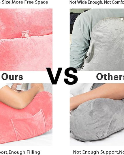 SLIGUY Reading Pillow for Sitting in Bed Couch Adult, Back Pillow with arm Support and Pockets, Adult Back Pillow Bed Chair for Rest, Reading, Watching TV, Gaming for Boys and Girls Pink