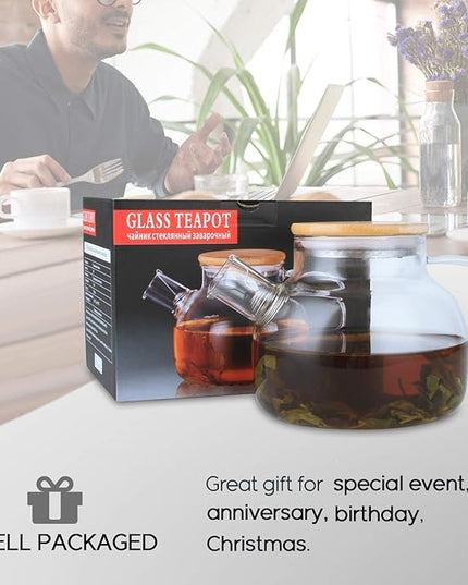 CnGlass Glass Teapot Stovetop Safe,20.3 oz Clear Tea pot with Removable Filter Spout,Loose Leaf and Blooming Tea Maker