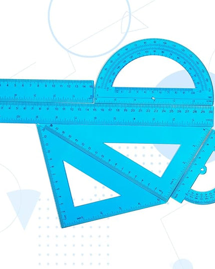 Tenare 6 Pcs Plastic Ruler Math Set Includes 12 Inch 6 Inch Straight Protractor Triangle Geometry Transparent Math Ruler Measuring Tools for School Office Home(Blue)
