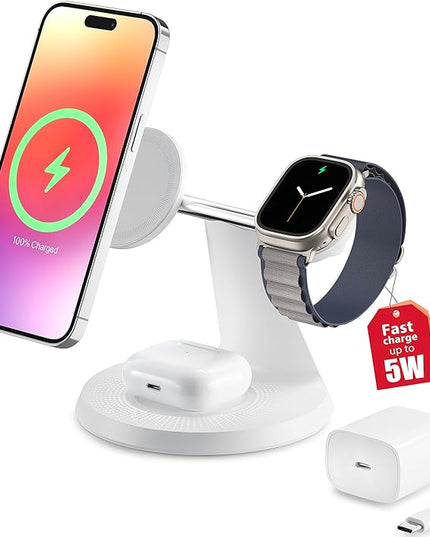 3 in 1 Wireless Charging Station for Apple Device: Fast Charging Station for iPhone and Watch with MagSafe, Stable Charger Stand for iPhone 12-16 & iWatch & AirPods