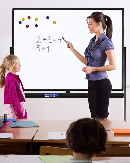 H-Qprobd 48"x36" Mobile Whiteboard Double-Sided Magnetic Dry Erase Board on Wheels - Comercial Rolling White Boards with Sturdy Stand for Home, Office & School