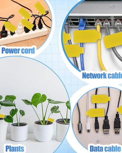 50 Pieces Cord Labels Self-Adhesive Nylon Cable Labels Tags Waterproof Wire Cable Tags or Electronics Office Computers Management and Identification (Yellow)