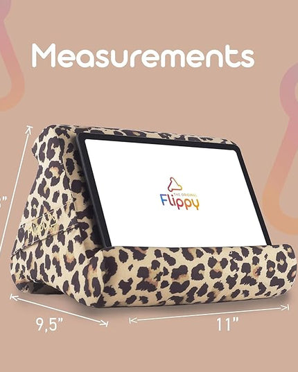 Flippy Original Tablet Pillow Stand & iPad Holder, Gift for Book Lovers & Readers, Multi-Angle Stand with Storage for Lap, Desk & Bed, Compatible with Kindle, Fire, iPad & Samsung, Def Leopard