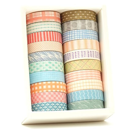 Songdao 20 Rolls Basic Washi Tape Set Japanese Arts Adhesive Tapes Simple Patterns Decorative Masking Tape Sets for Craft, Kids, Scrapbook, DIY, Gift Wrapping (Style One)