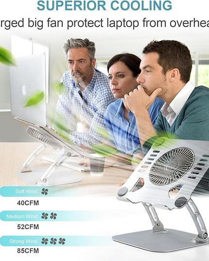 SHUWEI Laptop Cooling Stand with 3 Speed Fan, Adjustable Height Laptop Stand for Desk, Ergonimic Aluminum Laptop Cooling Pad for 10-15'' Notebook - Black